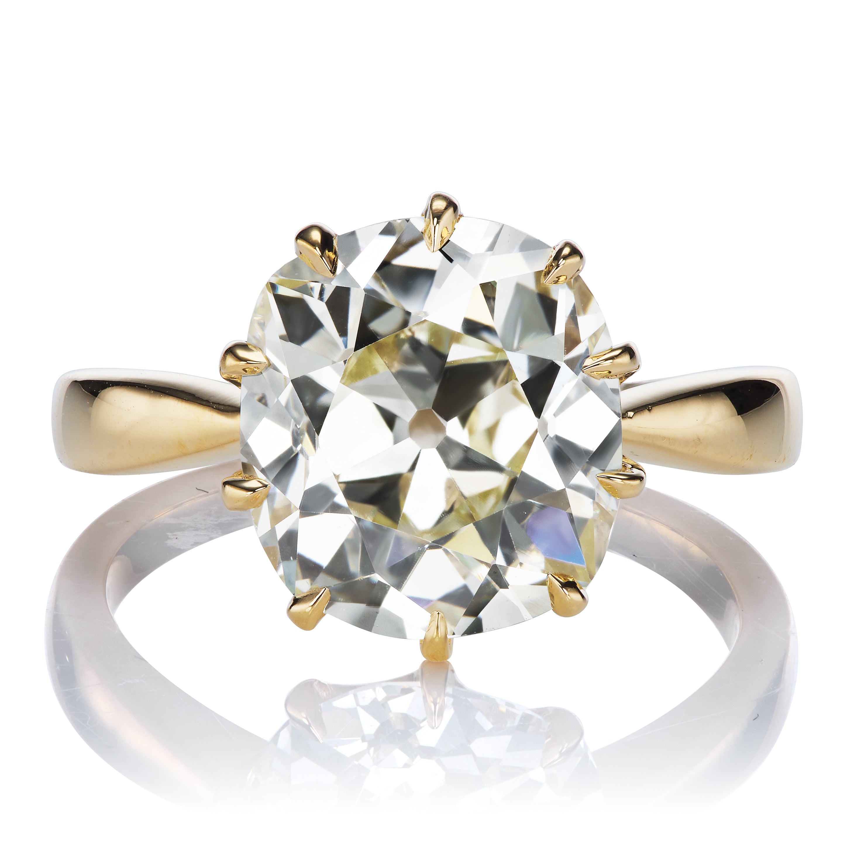 4.8 Carat Old Mine Cut Diamond Solitaire Engagement Ring with Tapered Band 