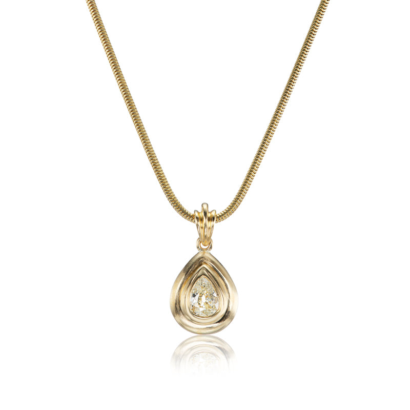 Pear Cut Diamond Pendant with Chunky Yellow Gold Bezel