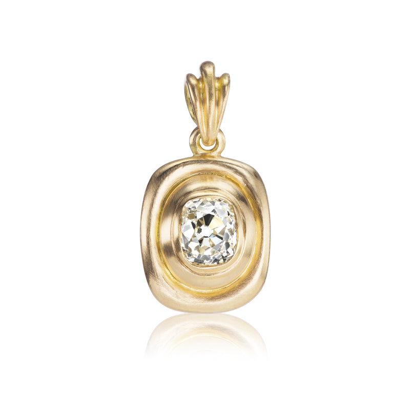 Old Mine Cut Diamond in Yellow Gold Bezel Set Pendant