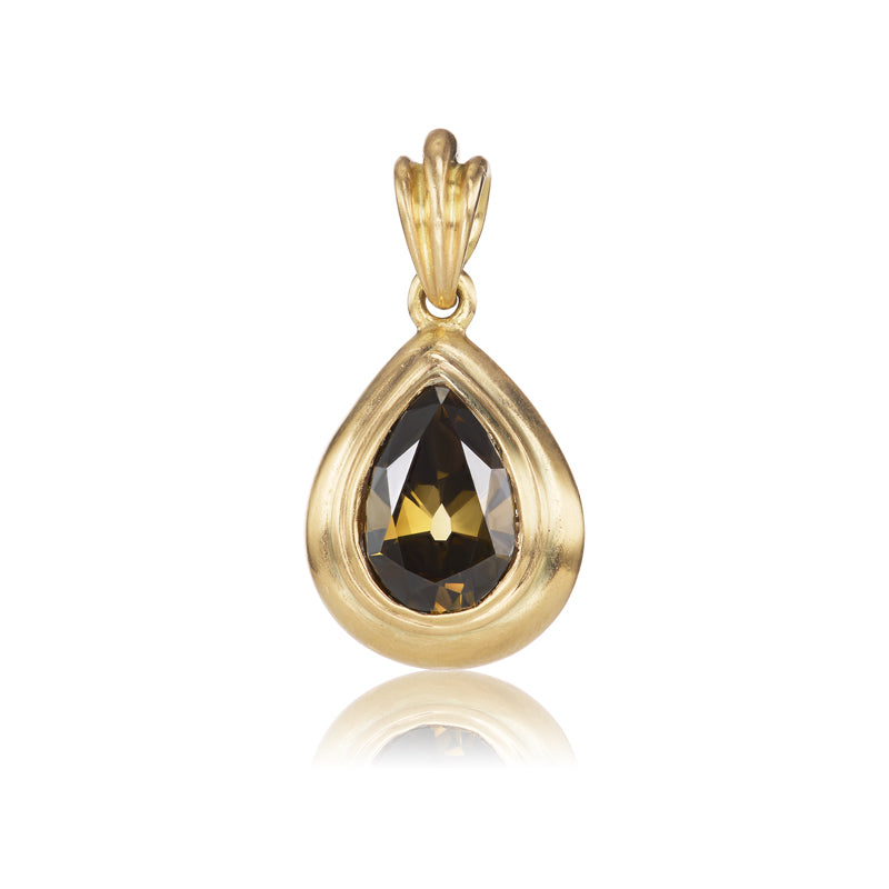 Pear-Shaped Fancy Dark Brown Diamond Pendant in Sculpted Gold Setting