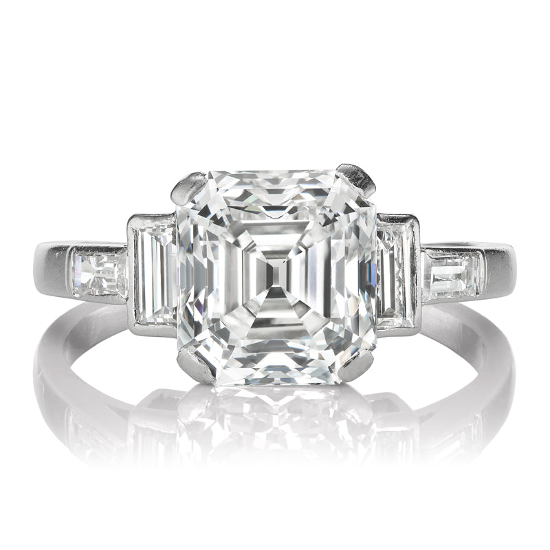 Authentic Art Deco Asscher Cut Diamond Engagement Ring with Baguettes