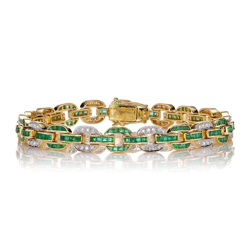 Mid Century Calibré Cut Emerald and Single Cut Diamond Bracelet