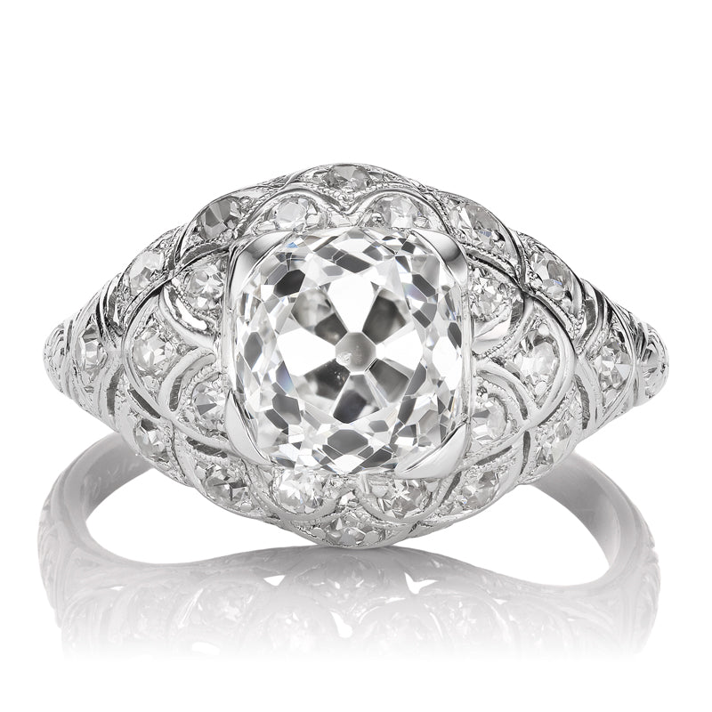 Art Deco Diamond Detailed Domed Platinum Ring