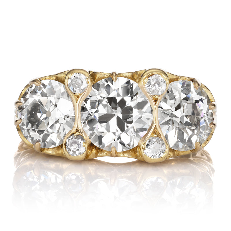 Rare Antique Three Stone Old European Cut Diamond Ring