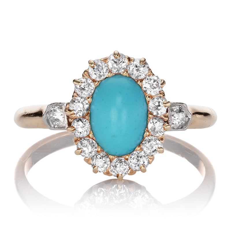 Vintage Turquoise with an Old Cut Diamond Halo