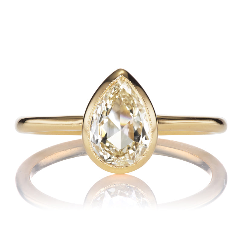 18kt Yellow Gold Pear Shaped Rose Cut Solitaire Diamond Engagement Ring