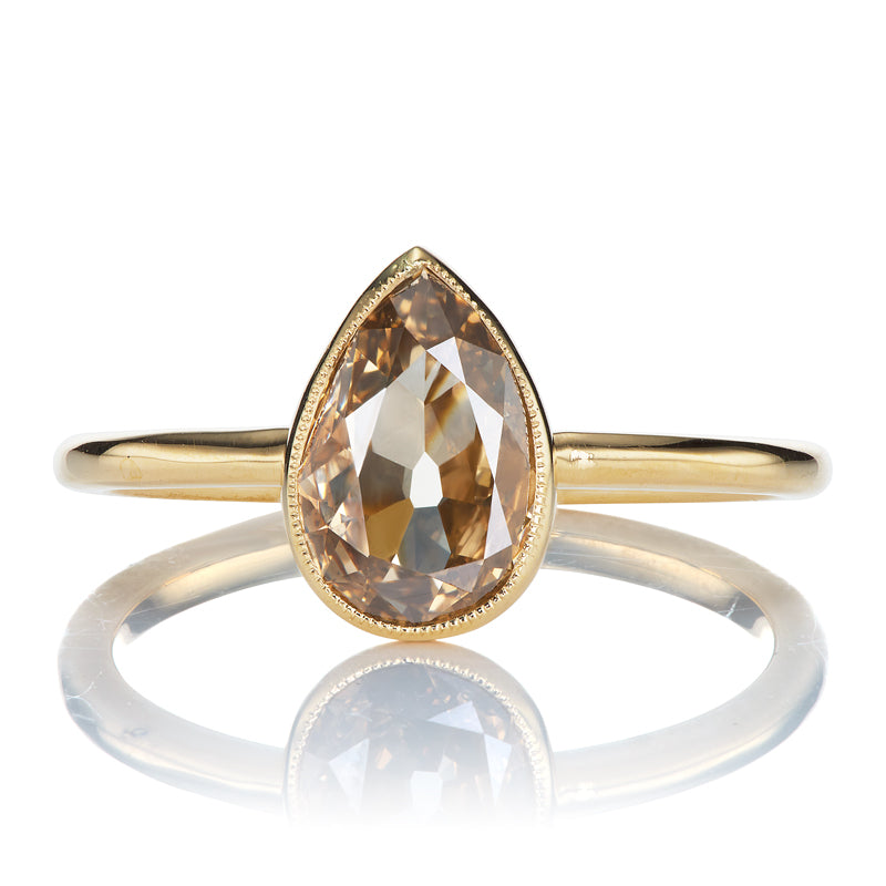 Unique Brown Pear Cut Diamond in 18kt Yellow Gold Bezel Setting