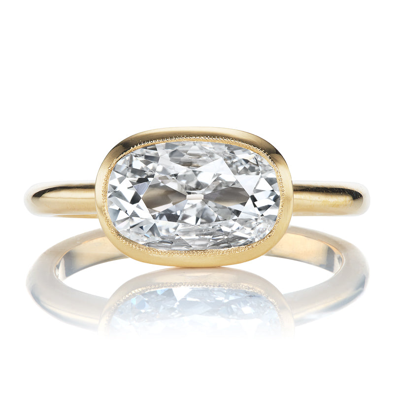 East-West Set Elongated Antique Cushion Diamond Engagement Ring