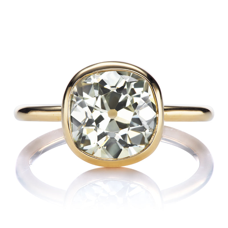 2.92 Carat Old Mine Cut Diamond in Yellow Gold Bezel Setting