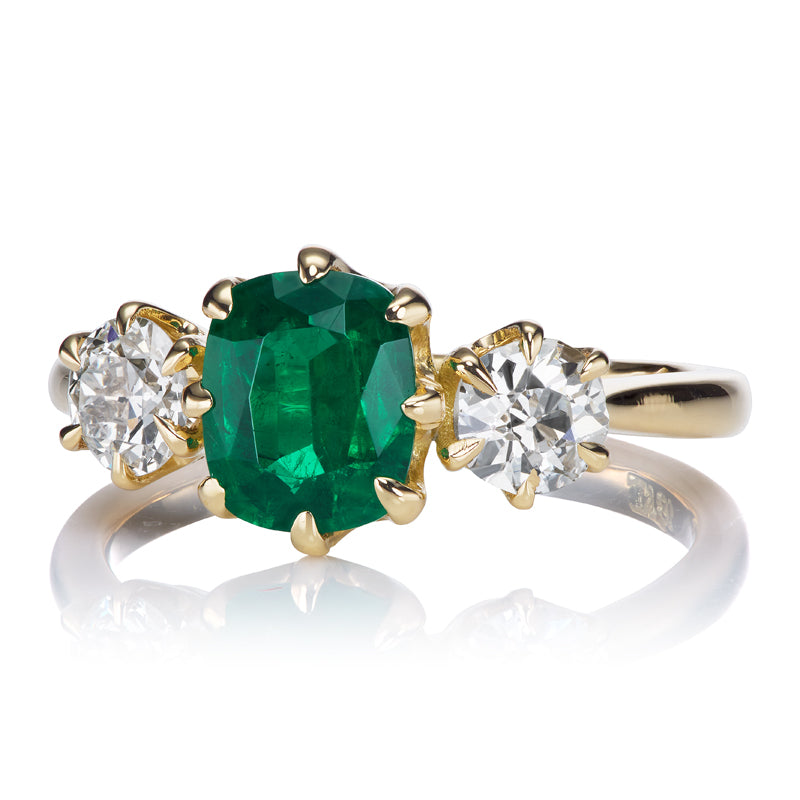 0.99ct zambian emerald diamond engagement ring with gemstone