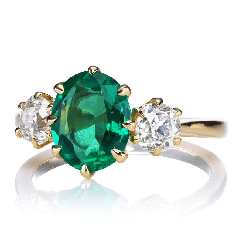 1.43ct Zambian Emerald diamond engagement ring with gemstone