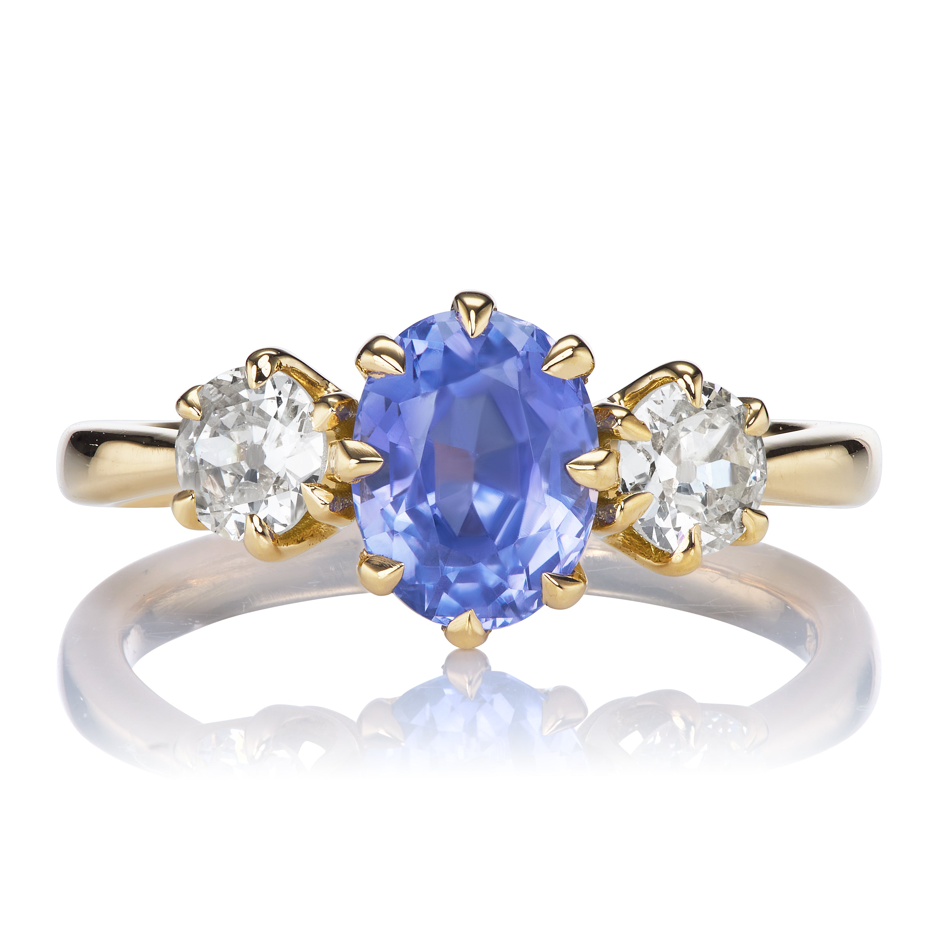 Sri-Lankan Sapphire and OEC Diamond Three Stone Ring