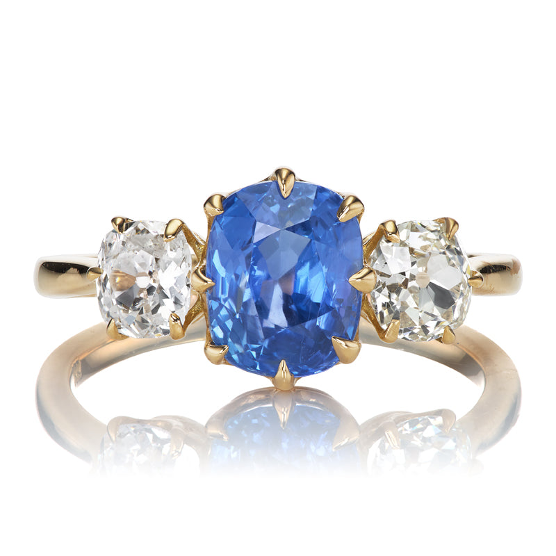 Light Blue Burma No Heat Sapphire Three Stone Ring