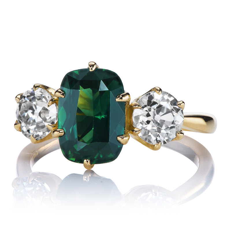 2.55ct Green Sapphire and Old European Diamond Ring diamond engagement ring with gemstone