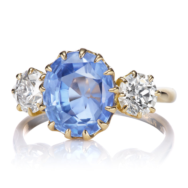 5.85ct Sapphire and OEC Diamond Three Stone Ring diamond engagement ring with gemstone
