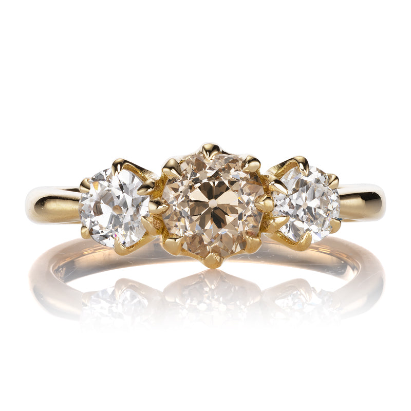 Champagne Antique Diamond Three Stone Ring