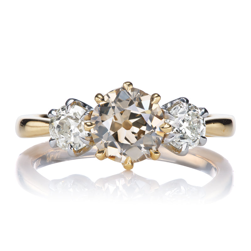 Three-Stone Champagne Old European Cut Diamond Ring