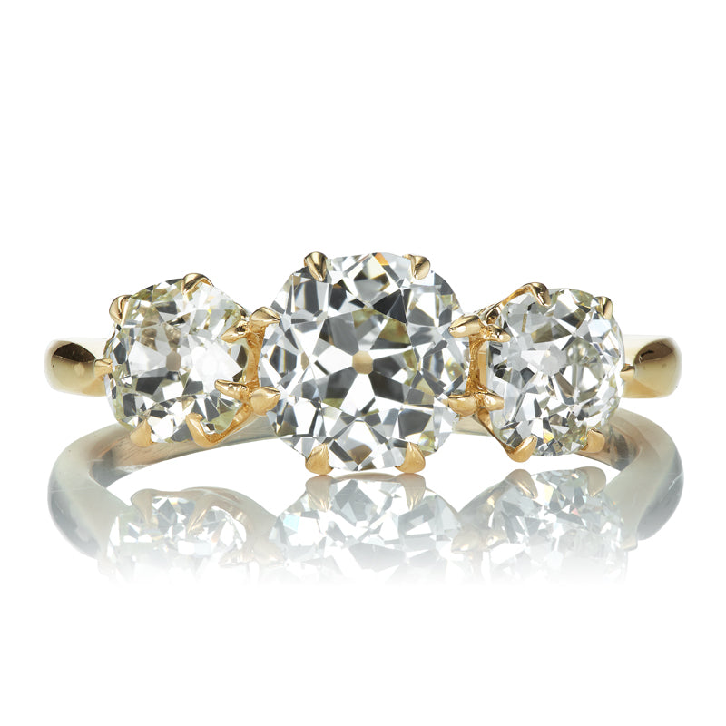 1.16 Carat Old Mine Cut Center Stone Three Stone Ring