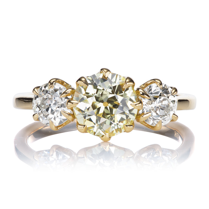 Three Stone Fancy Light Yellow OEC Center Stone