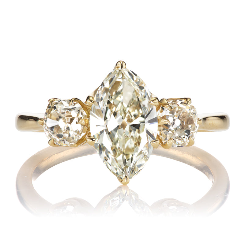 1.21 Carat Moval Cut Diamond Three Stone Engagement Ring