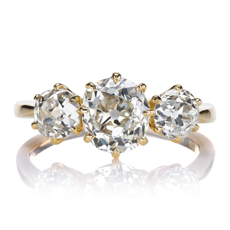 1.51 Carat Old Mine Cut Diamond Three Stone Engagement Ring