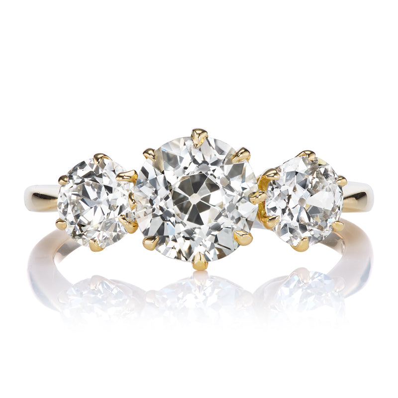 Old European Cut Diamond Three Stone Ring with 1.5 Carat Center Stone
