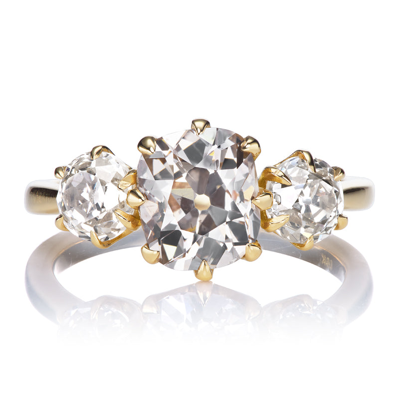 Three Stone Champagne Old Mine Cut Diamond Ring