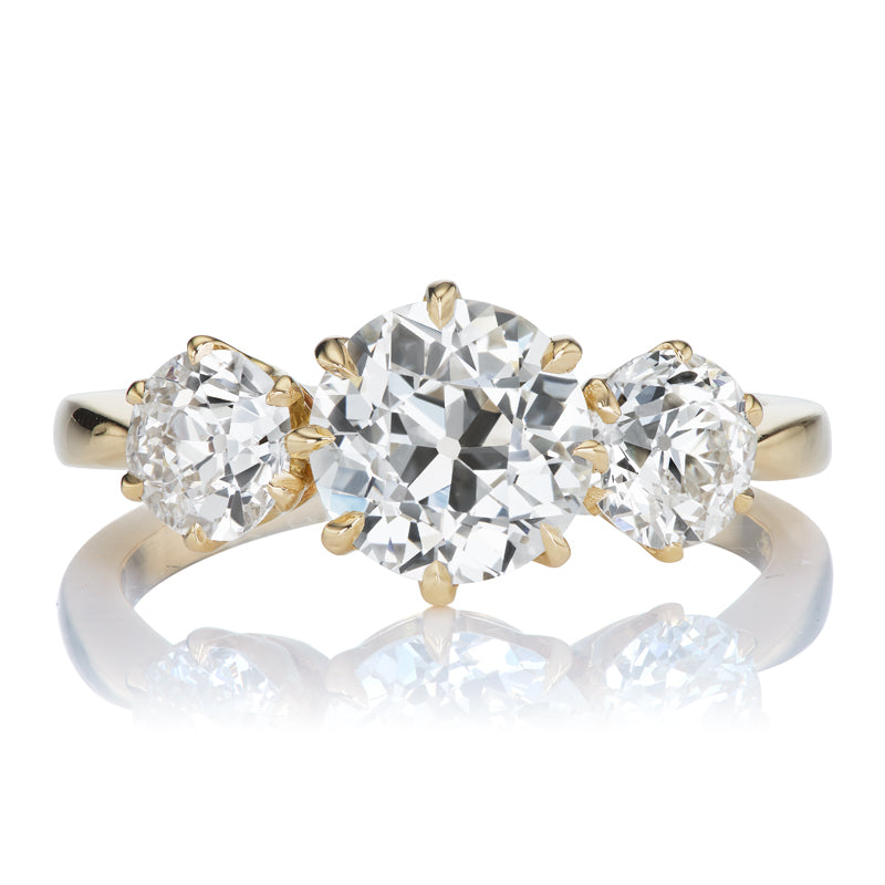 Three Stone Old European Cut Diamond Engagement Ring