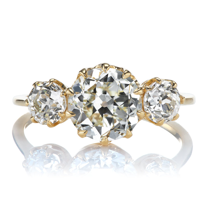 2 Carat Old European Cut Diamond Three Stone Engagement Ring