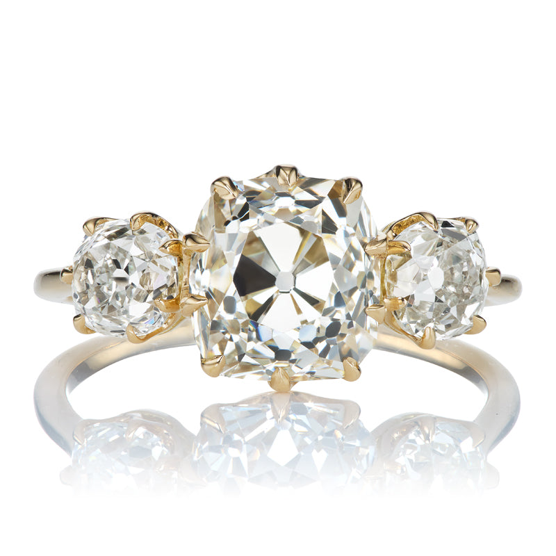 Champagne Old Mine Cut Diamond Three-Stone Engagement Ring