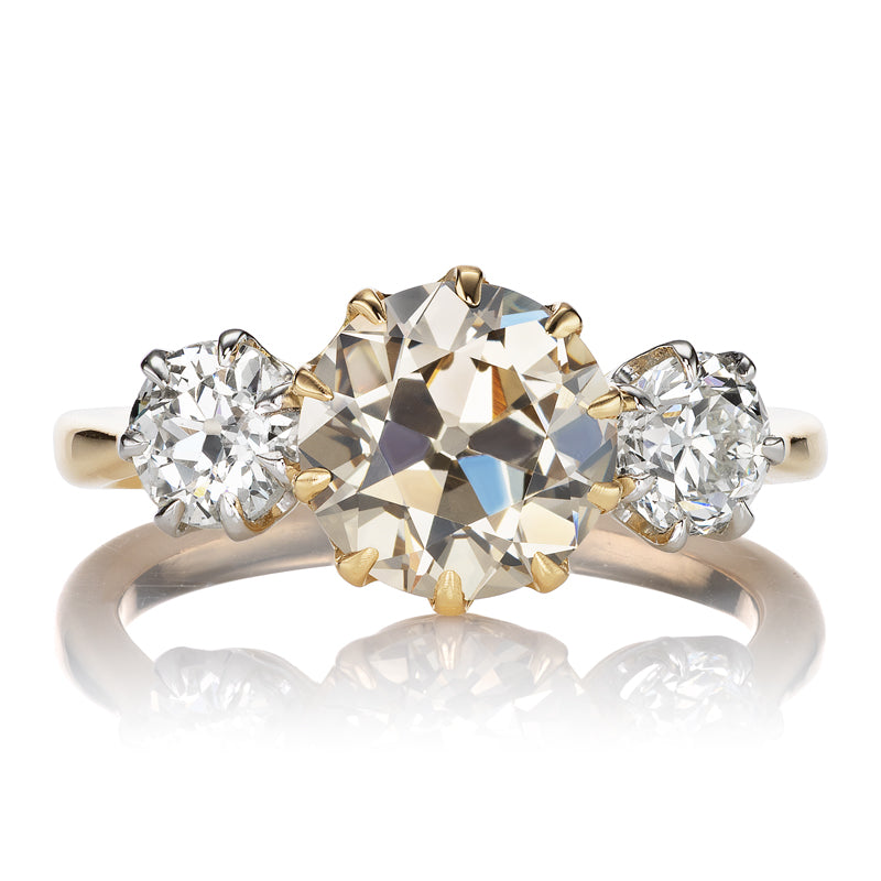 Champagne Transitional Cut Diamond with Bright White Side Stones