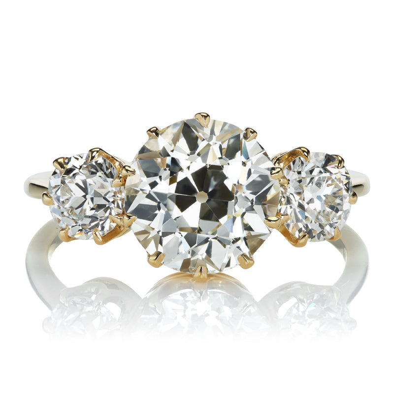 Beautiful 2.58 Carat Old European Cut Diamond Three Stone Engagement Ring