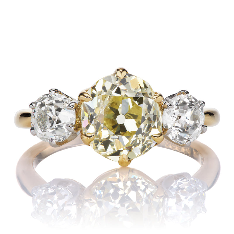 Fancy Yellow 2 Carat OEC Three Stone Diamond Engagement Ring