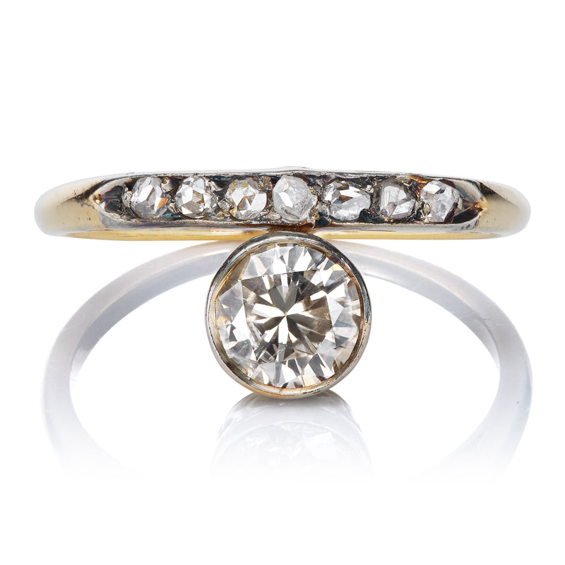 0.60 Carat OEC Diamond Ring with Seven Rose Cut Side Stones