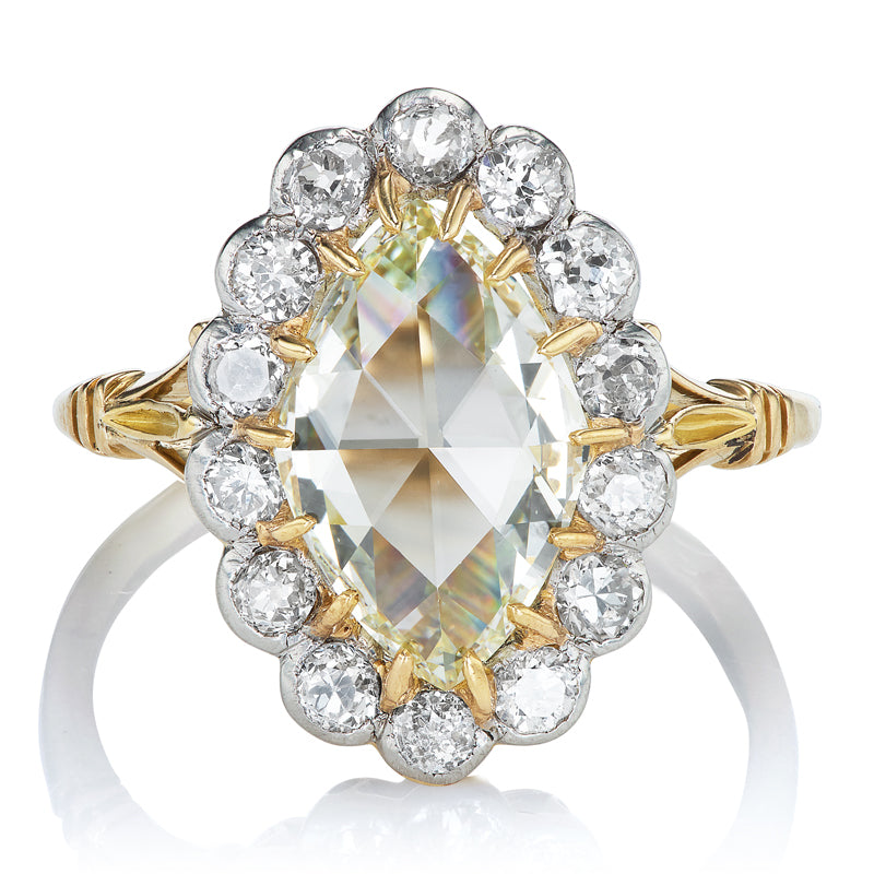Beautiful Antique Marquise Diamond Ring with Rose Cut Halo