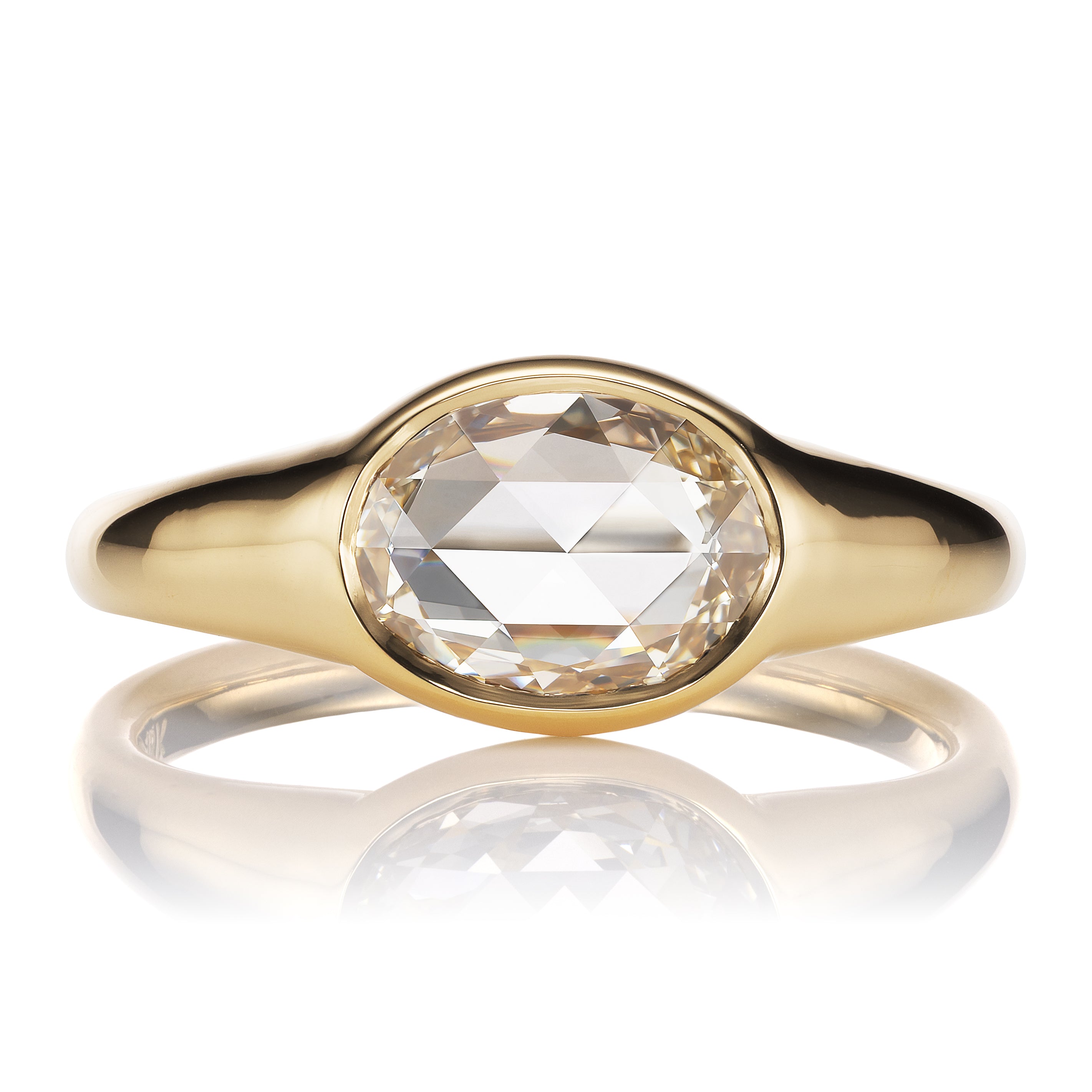 Fancy Champagne Hued Rose Cut Diamond Signet Ring