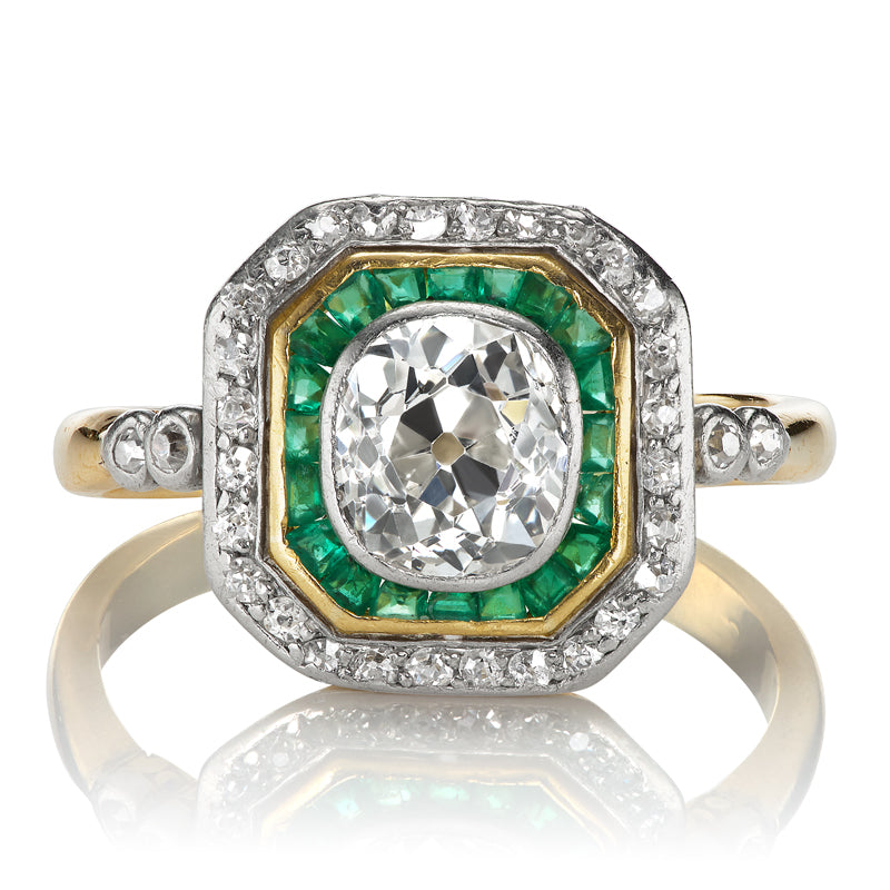 Edwardian Emerald and Old Mine Cut Diamond Ring