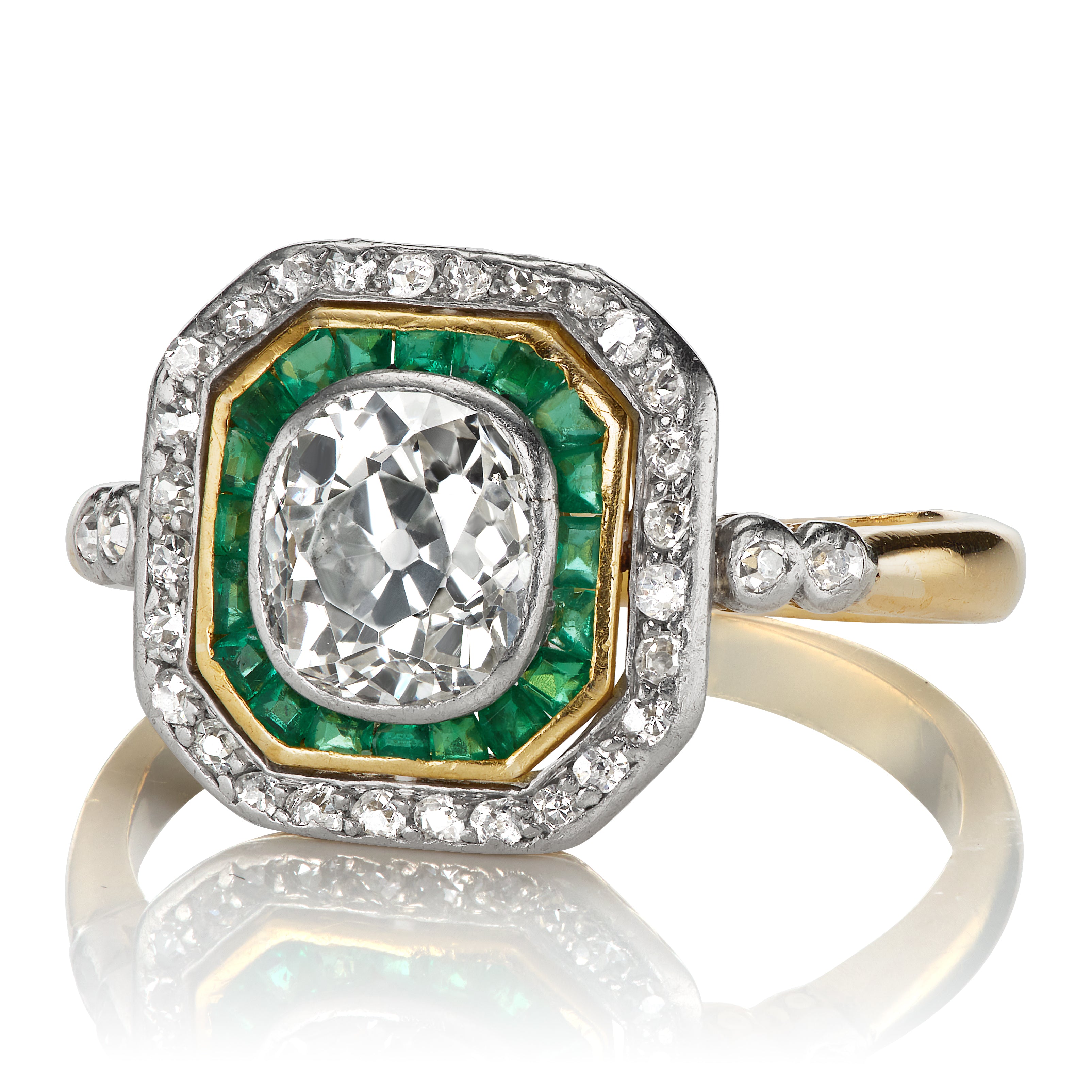Edwardian Diamond and Emerald Ring diamond engagement ring with gemstone