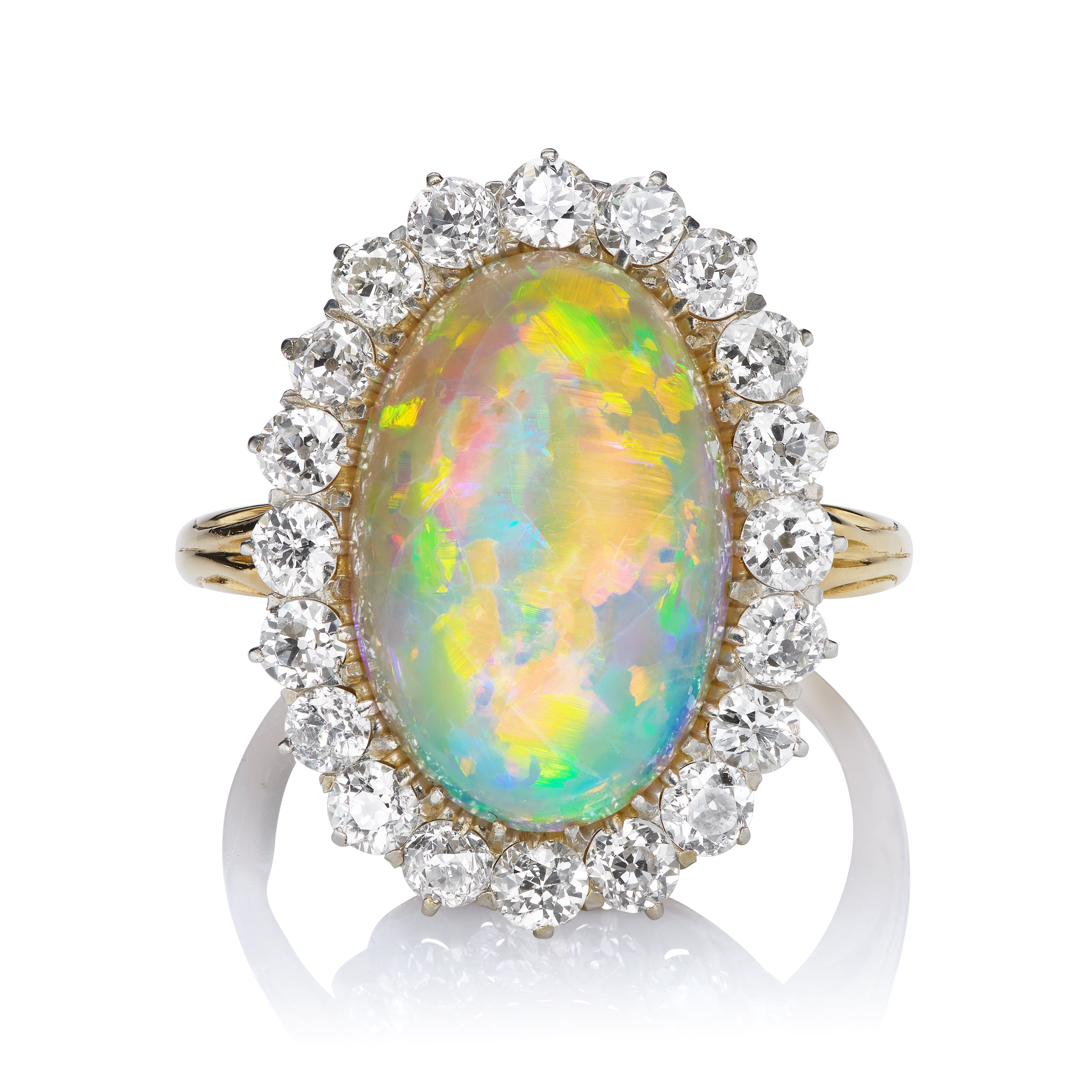 Antique Edwardian Opal and Diamond Cluster Ring
