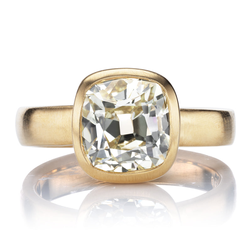 Chunky 18kt Yellow Gold Engagement Ring with 3.10 Carat Old Mine Cut Center Stone