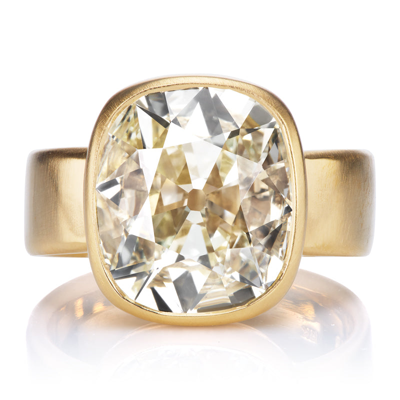 Warm Solitaire 4.5 Carat Old Mine Cut Diamond with Chunky Gold Band