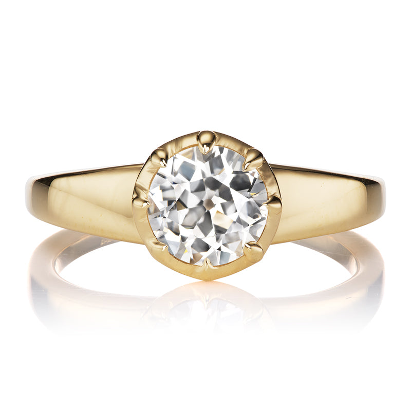 Old European Cut Diamond Ring in Yellow Gold Tapered Setting
