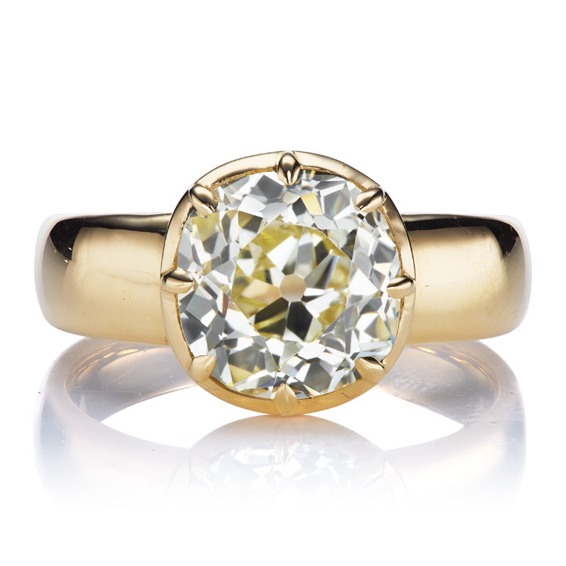 3.5 Carat Old Mine Cut Diamond in Chunky Yellow Gold Collet Setting