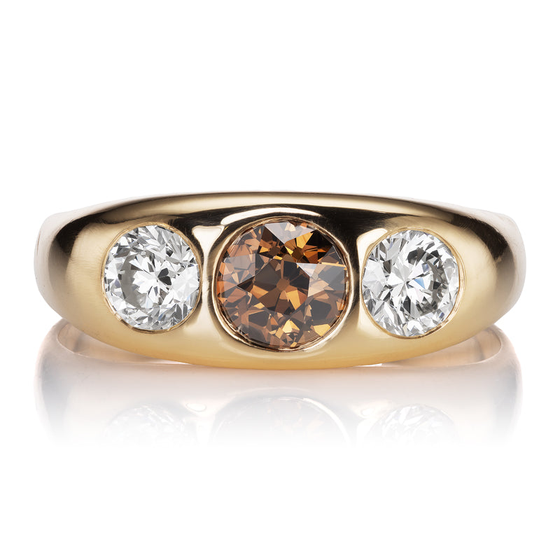 Three Stone Gypsy Ring with Champagne Center Stone