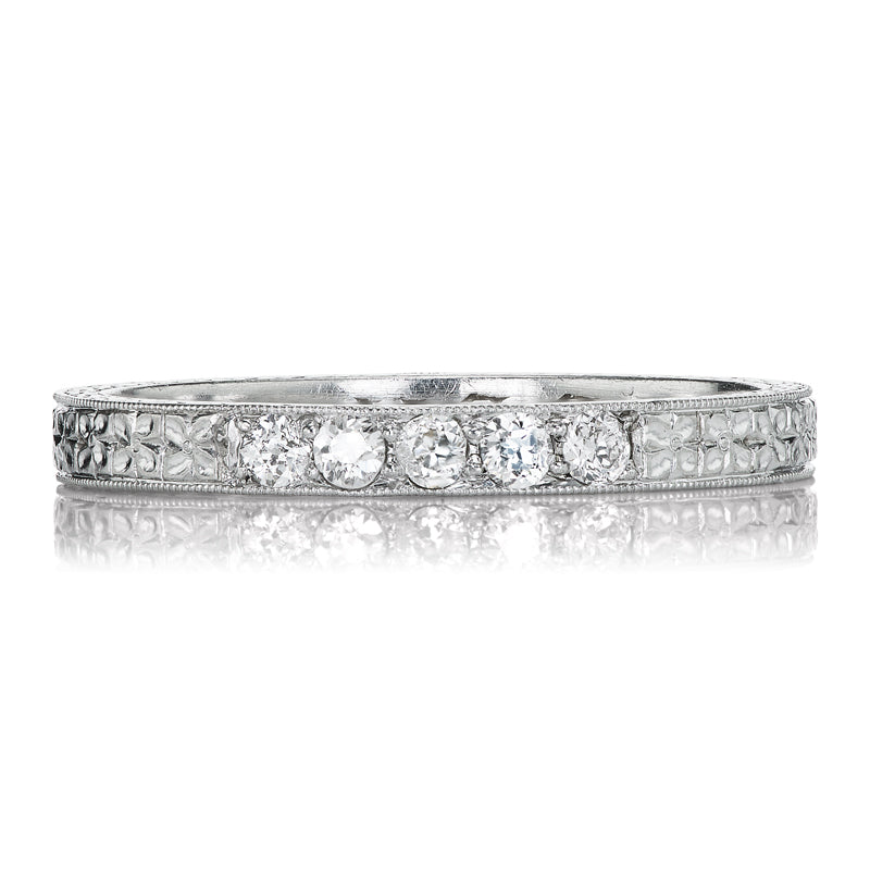 Vintage Engraved Platinum & Diamond Wedding Band