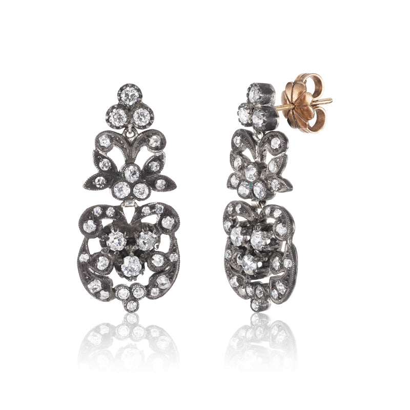 Early Victorian Diamond Silver-Topped Drop Earrings