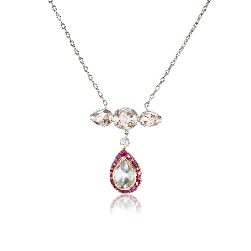 Edwardian Era Rose-Cut Diamond and Ruby Necklace