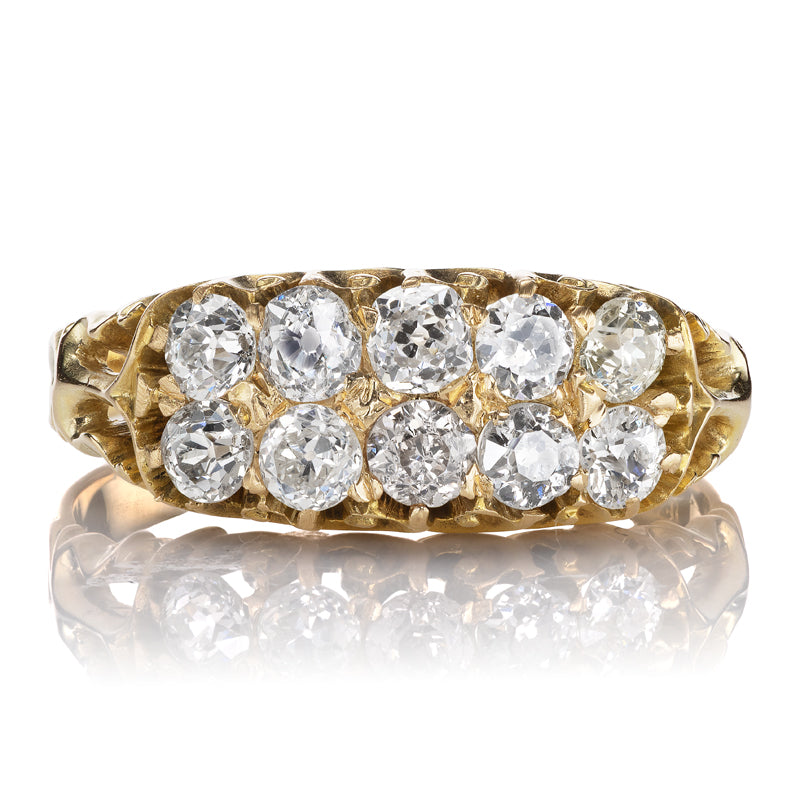 Antique Double Row Diamond and Yellow Gold Ring with Detailed Scrollwork