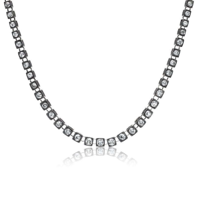 Antique Box-Set Rivière Necklace in Silver-Topped Gold