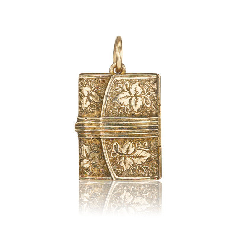 Antique Notebook-Shaped Locket Pendant with Engravings
